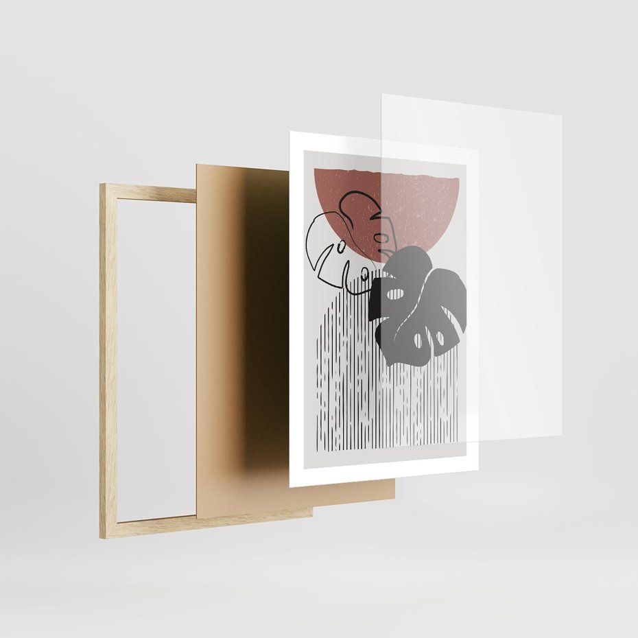 Plakat w ramie 50x70 - Nowoczesna Monstera: Szkic w Grafice - nowoczesna grafika, monstera - rama drewno