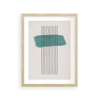 Plakat w ramie 30x40 - Bezczasowe Wspomnienia - abstrakcyjna akwarelowa plama, nieregularne kreski - rama drewno