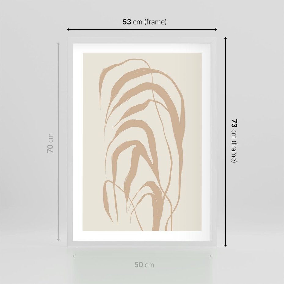 Plakat w ramie 50x70 - Formy Nowoczesności - minimalistyczny plakat, liście palmy - rama biała