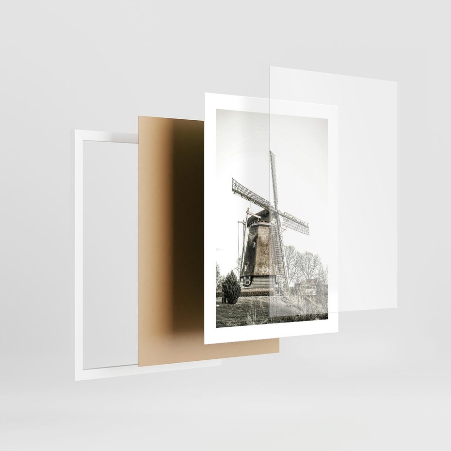 Plakat w ramie 30x40 - Wiejska Idylla z Młynem - wiatrak, młyn - rama biała