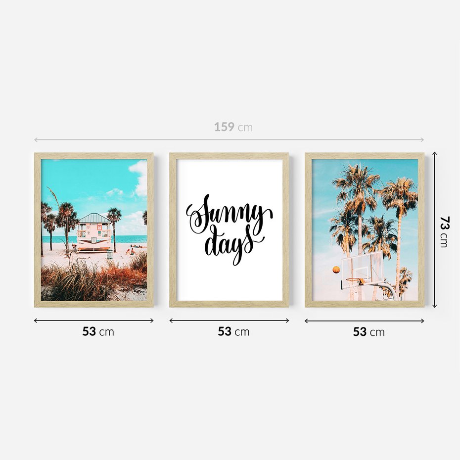 Zestaw obrazy w ramie 50x70 galeria - Lato, wakacje, podróż, napis, tyografia - rama drewno