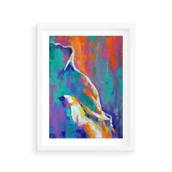 Plakat w ramie 30x40 - Olejne Wibrujące Emocje - abstrakcyjny obraz, różne kolorowe maźnięcia pędzla - rama biała