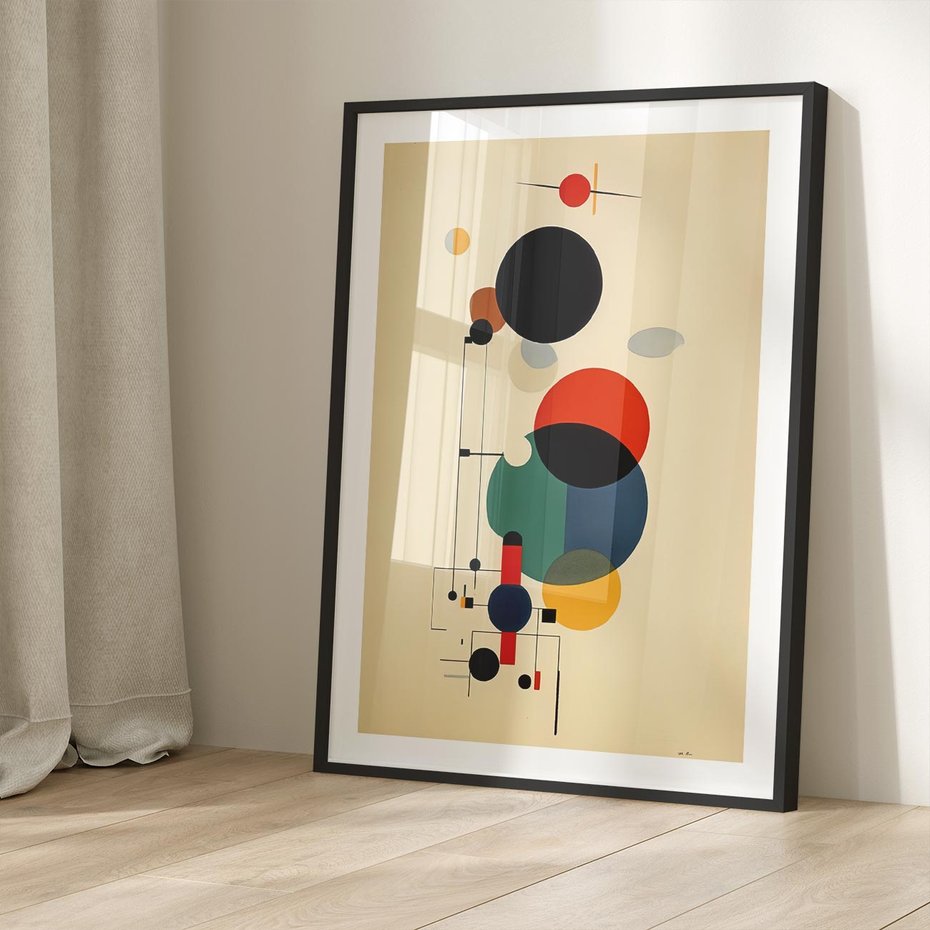 Plakat bez ramy 30x40 - Migocące Impresje Odniesień - abstrakcyjna geometryczna kompozycja, koła linie