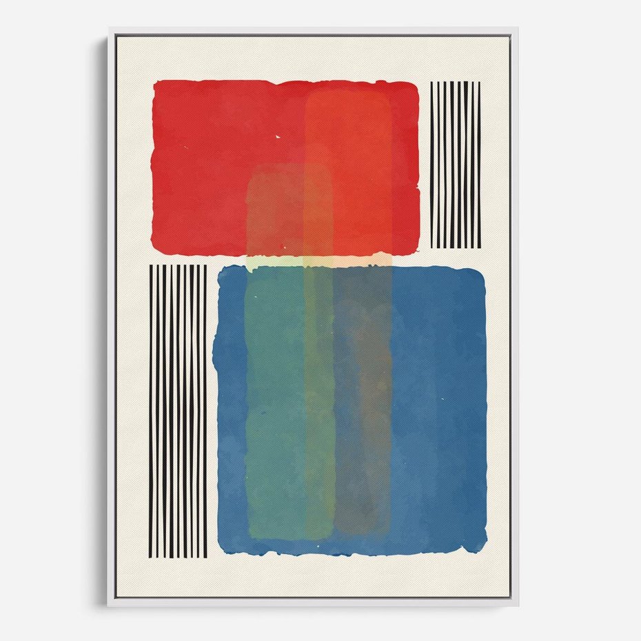 Obraz w ramie 80x120 - Kolorowe Spektrum - kolorowa geometria, prostokąty w intensywnych kształtach i czarne kreski - rama biała