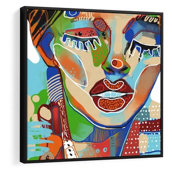 Obraz w ramie 50x50 - Kolorowe Formy - abstrakcyjny portret kobiety, twarz - rama czarna