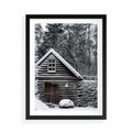 Plakat w ramie 50x70 - Zaklęta Zima - domek w lesie, śnieg - rama czarna