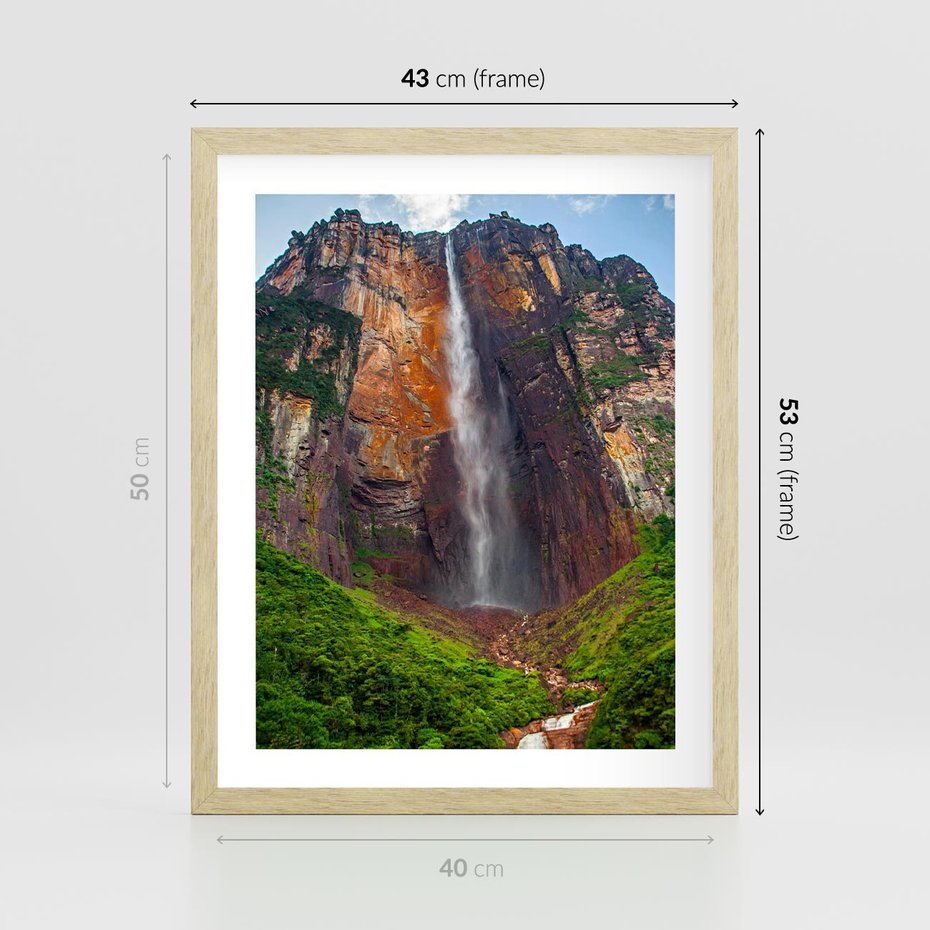 Plakat w ramie 40x50 - Górska siła wodospadów - wodospad, góra - rama drewno