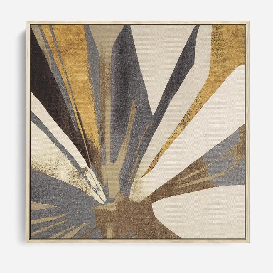 Obraz w ramie 50x50 - Szept roślinnych emocji - olejna abstrakcja, złoto i brąz - rama drewno