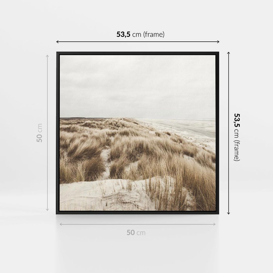 Obraz w ramie 50x50 - Nadmorskie Wydmy - fotografia, kolory sepii - rama czarna
