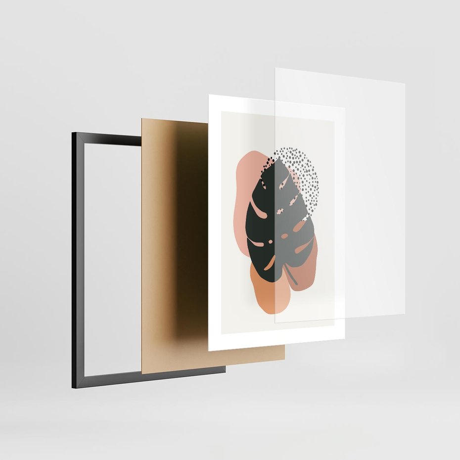 Plakat w ramie 30x40 - Minimalizm w Liściach Monstery: Plamy i Kropki - minimalizm, monstera plamy - rama czarna