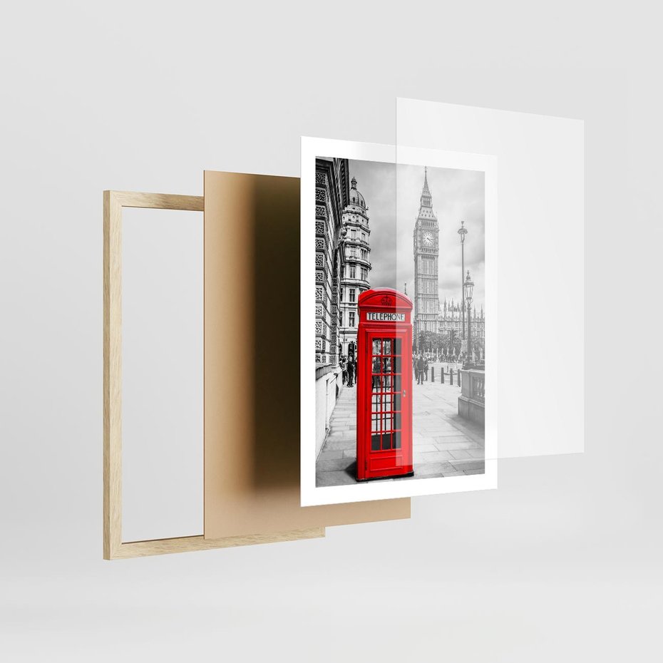 Plakat w ramie 50x70 - Ikoniczna budka w Londynie - Londyn, budka - rama drewno