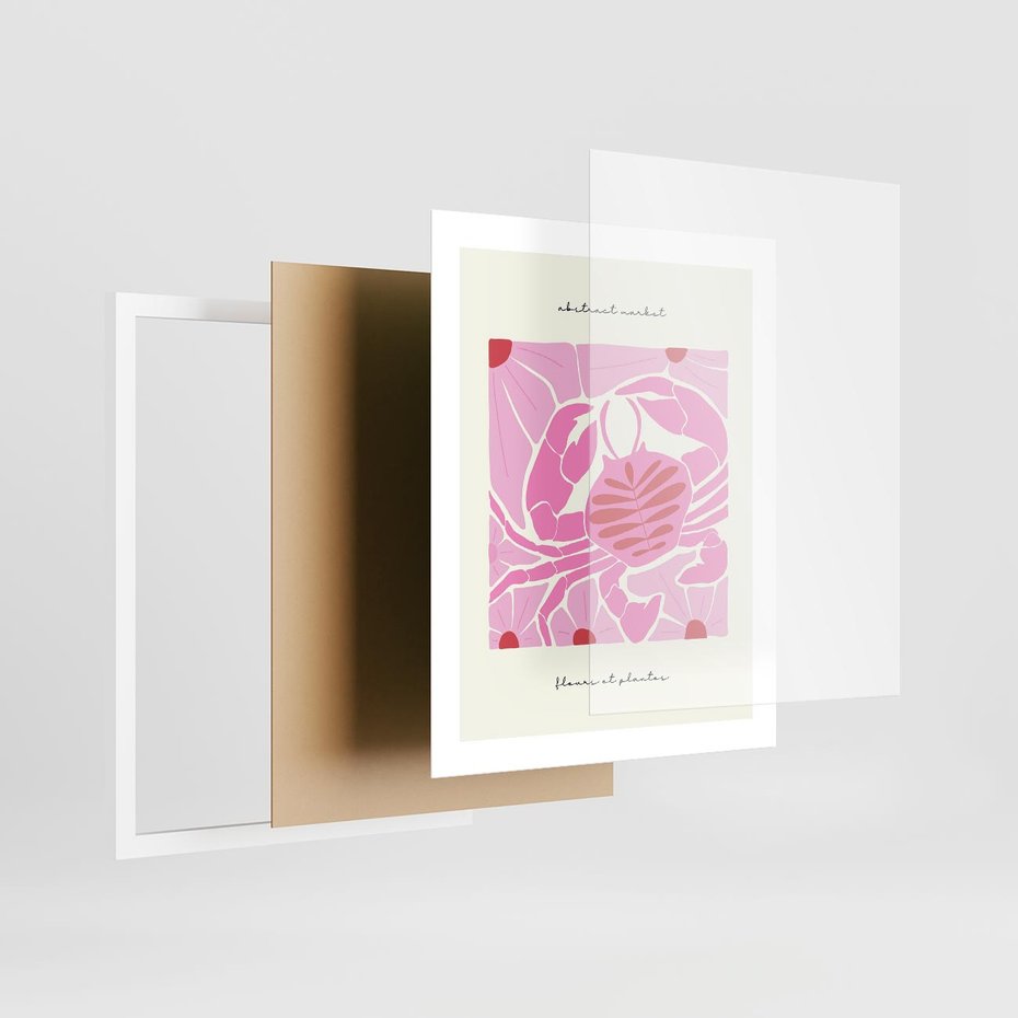 Plakat w ramie 40x50 - Rozświetlone Impresje - abstrakcyjny plakat, krab - rama biała