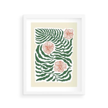 Plakat w ramie 40x50 - Migocące Wzory - abstrakcyjna kompozycja, paprocie - rama biała