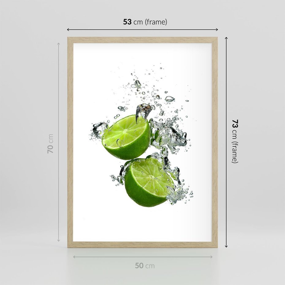 Plakat w ramie 50x70 - Kwaskowata moc limonki i cytryny - limonka, cytryna - rama drewno
