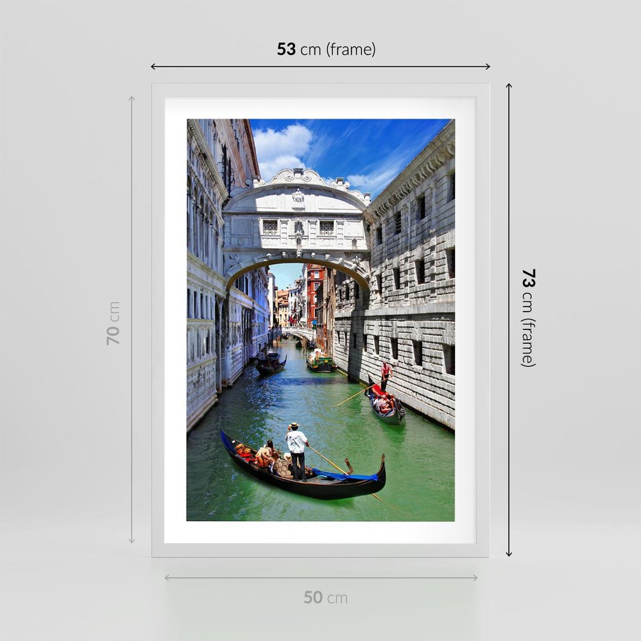 Plakat w ramie 50x70 - Romantyczna gondola w Wenecji - Wenecja, gondola - rama biała