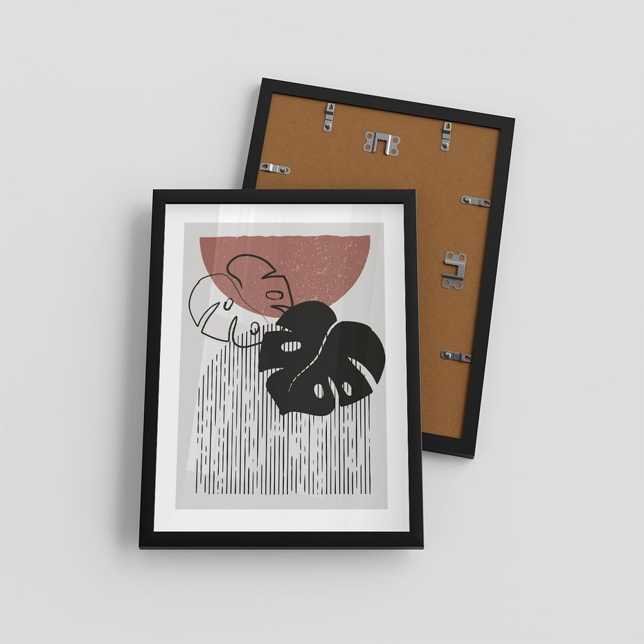 Plakat w ramie 30x40 - Nowoczesna Monstera: Szkic w Grafice - nowoczesna grafika, monstera - rama czarna