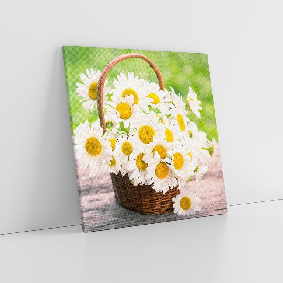 Obraz na płótnie 30x30 - Koszyk pełen kwiatów - koszyk, kwiaty