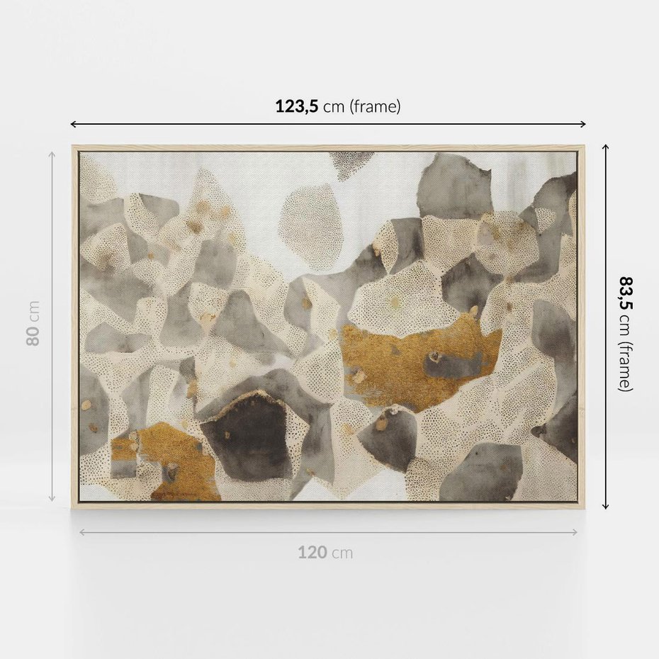 Obraz w ramie 120x80 - Nowoczesne Złoto i Szarość - plamy, złoto - rama drewno