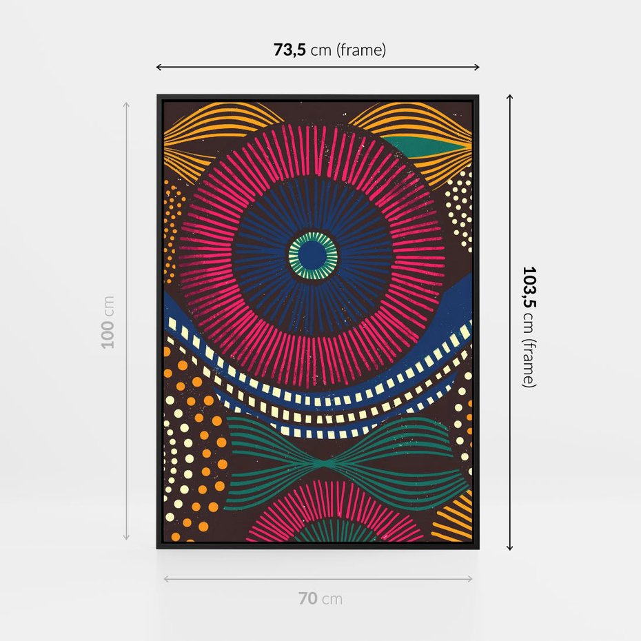 Obraz w ramie 70x100 - Energia Wzorców - enticzne wzory, kształty - rama czarna
