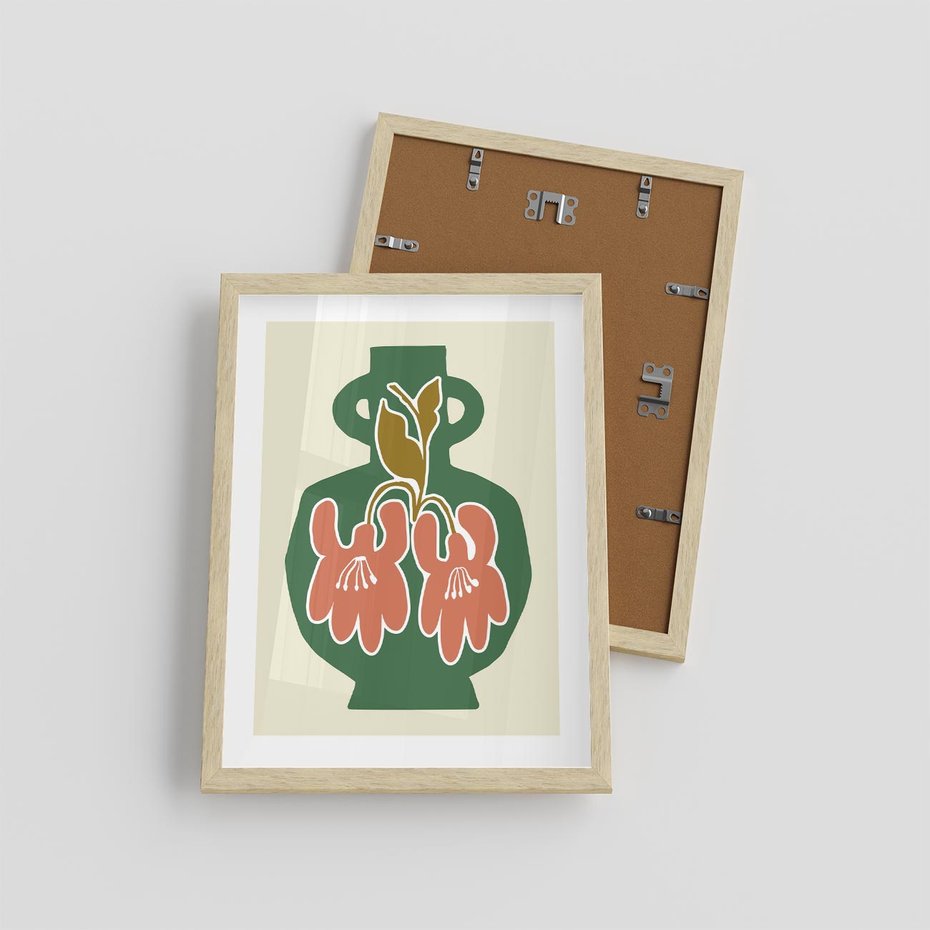 Plakat w ramie 30x40 - Kreatywne Impulsy - boho styl, wazon - rama drewno