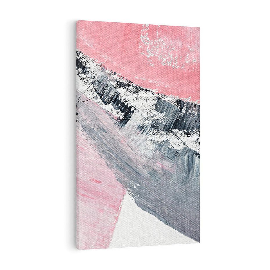 Obraz na płótnie 70x100 - Kontrastujący Ruch Emocji - abstrakcyjne pasy farby, kolory róż szary czarny