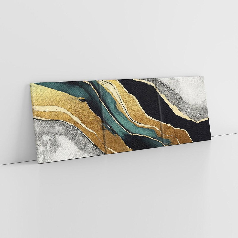 Obraz na płótnie 150x50 - Refrakcje płynącej rzeczywistości - jak marmurowa rzeka, linie złota