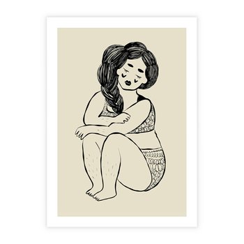 Plakat bez ramy 21x30 - Migotliwe Refleksje - nowoczesny minimalistyczny rysunek, dziewczyna w bieliźnie