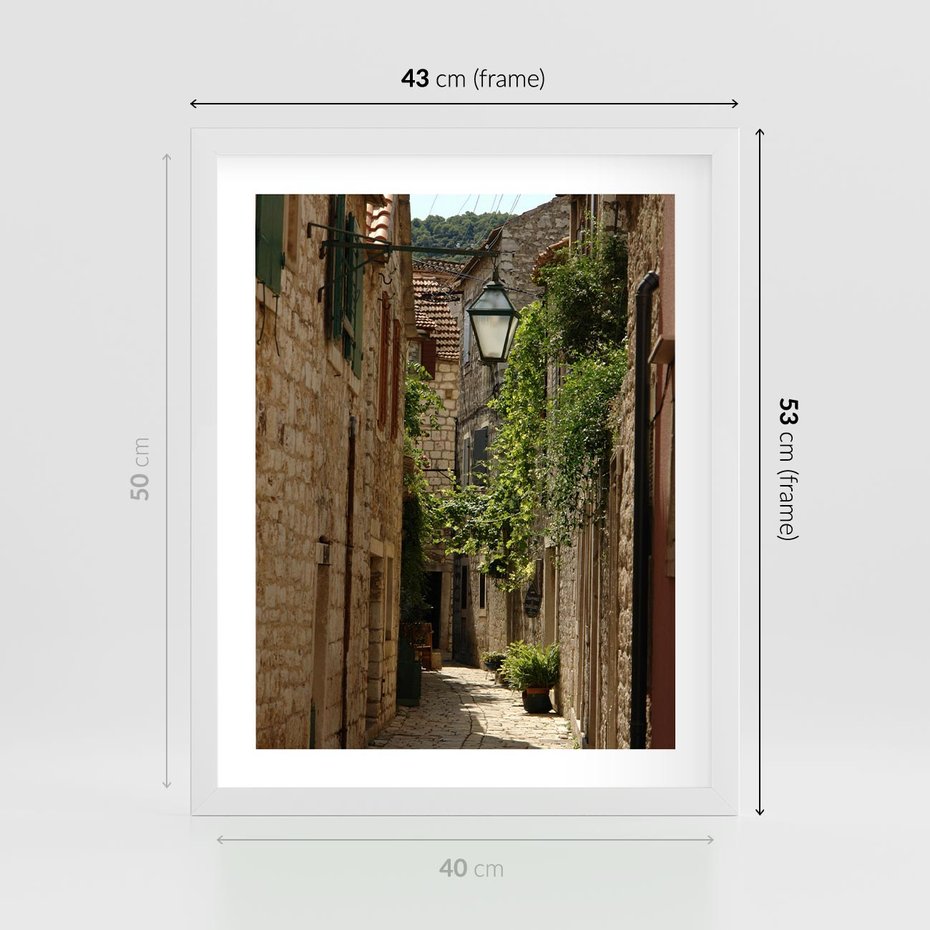 Plakat w ramie 40x50 - Urokliwa włoska uliczka - włoska, uliczka - rama biała