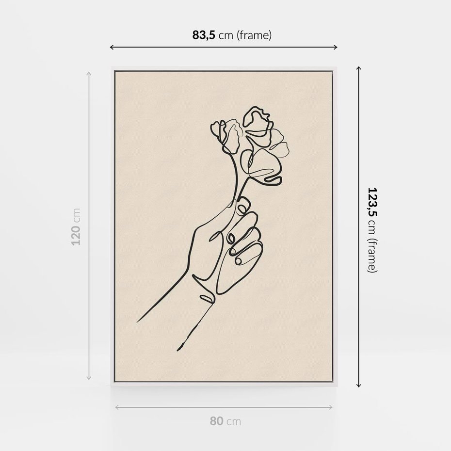 Obraz w ramie 80x120 - Szkic Kwiatu - kwiat w dłoni, szkic - rama biała