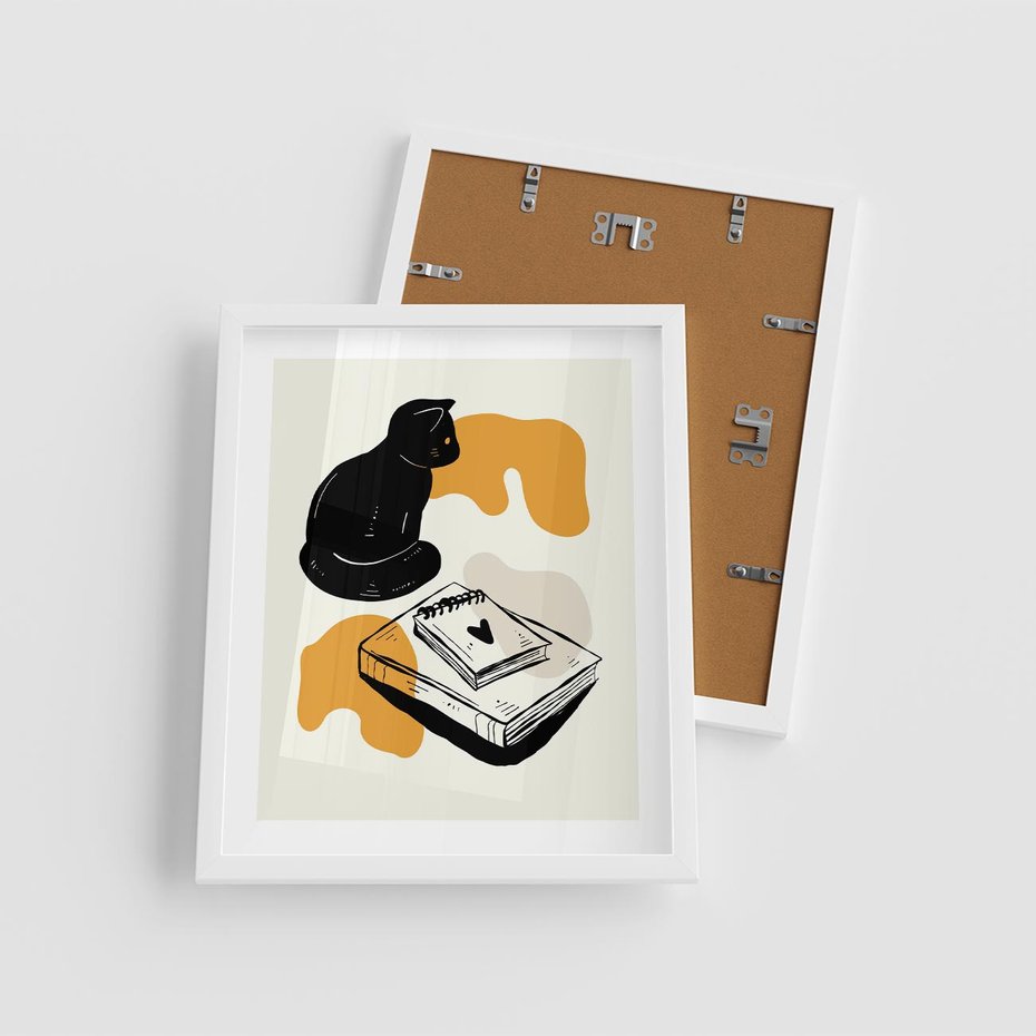 Plakat w ramie 40x50 - Nowoczesny Kot - grafika, kot - rama biała