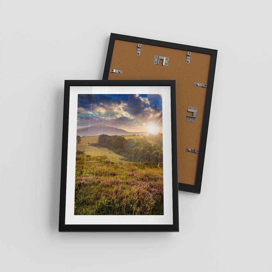 Plakat w ramie 30x40 - Pejzaż na łące - pejzaż, łąka - rama czarna