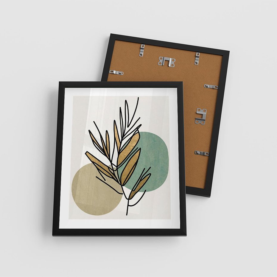 Plakat w ramie 40x50 - Migocące Ścieżki Wizji - abstrakcyjny obraz boho, liście - rama czarna