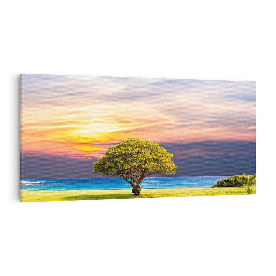 Obraz na płótnie 120x60 - Drzewo, Morze, Trawa - Naturalna Harmonia - drzewo, morze