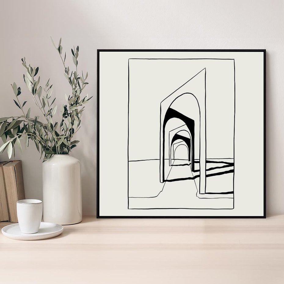 Obraz w ramie 50x50 - Poezja światła i cienia - nowoczesna sztuka, minimalistyczny styl - rama czarna