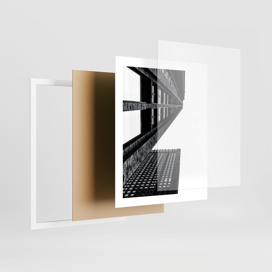 Plakat w ramie 40x50 - Geometryczna Asymetria - architektura, czarno białe zdjęcie - rama biała