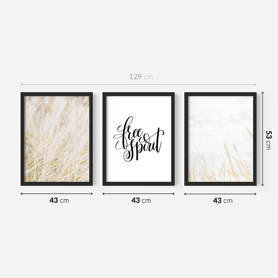 Zestaw obrazy w ramie 40x50 galeria - Wolność, minimalizm, typografia - rama czarna