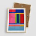 Plakat w ramie 50x70 - Wnętrza Rozplątanych Barw - abstrakcyjny geometryczny obraz olejny, kolorowe pasy - rama drewno