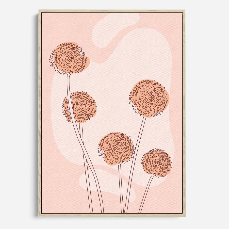 Obraz w ramie 70x100 - Rozkwitające Emocje - minimalistyczny plakat, pudrowe kwiaty - rama drewno