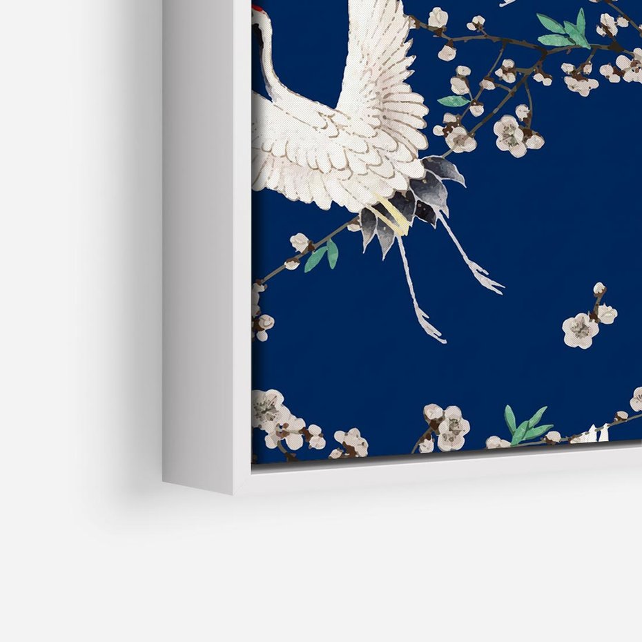 Obraz w ramie 80x80 - Japońskie Żurawie Indygo - sztuka japońska, japonia - rama biała