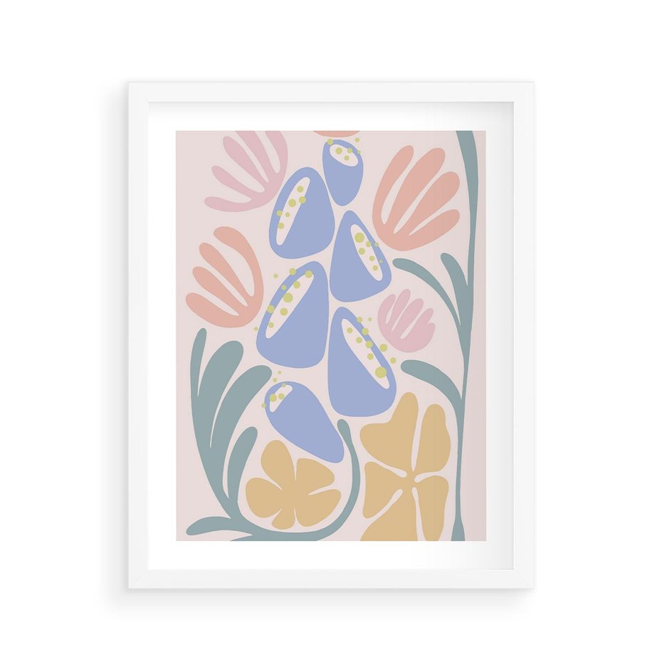 Plakat w ramie 40x50 - Minimalistycznie i Pastelowo - pastelowe kwiaty, na beżowym tle - rama biała