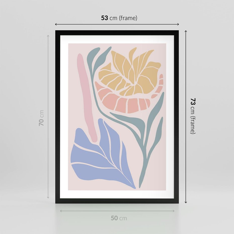 Plakat w ramie 50x70 - Wyjątkowe Ukojenie - pastelowe kwiaty, na beżowym tle - rama czarna
