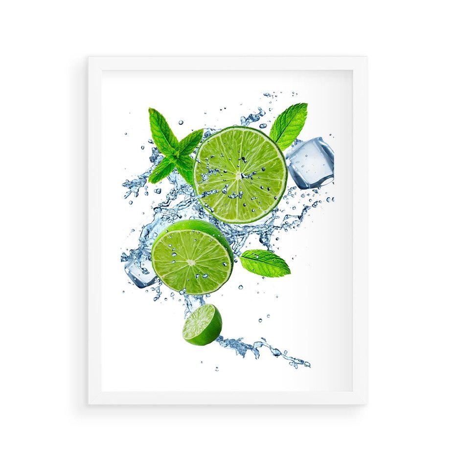 Plakat w ramie 40x50 - Świeżość i Witalność - limonka, owoce - rama biała