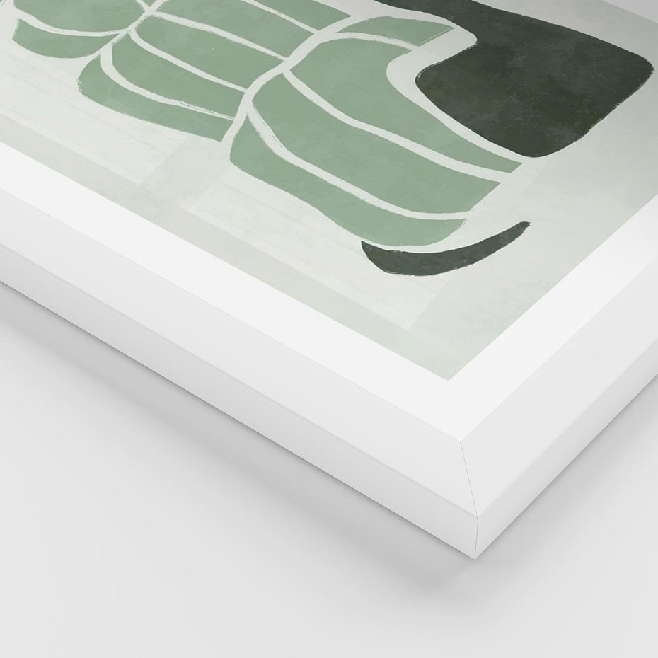 Plakat w ramie 30x40 - Zielona Równowaga - abstrakcyjny zielony ślimak, skandynawski design - rama biała