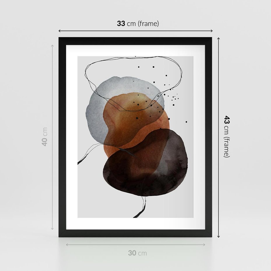 Plakat w ramie 30x40 - Kolorowe Wizje - abstrakcyjne plamy akwarelowe, czarny szkic - rama czarna