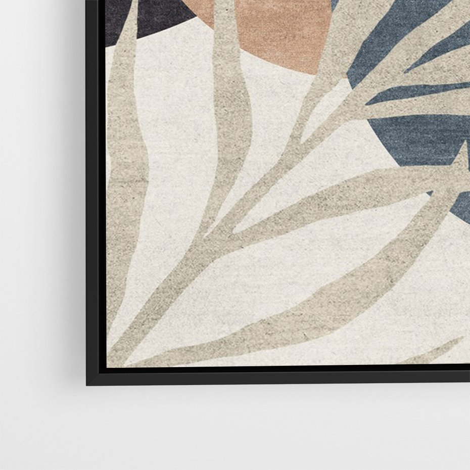 Obraz w ramie 50x70 - Symfonia skradzionych chwil - cienie liści palmy, beżowe tłó - rama czarna