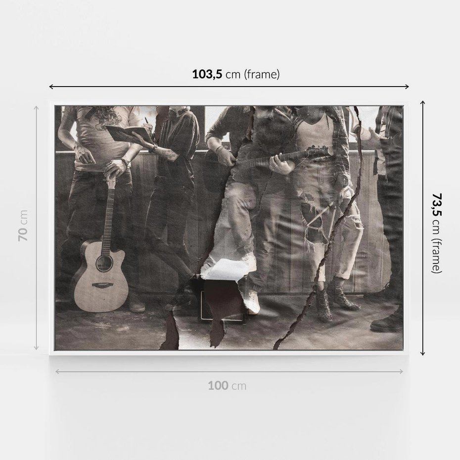 Obraz w ramie 100x70 - Dźwięki Minionej Ery - postarzona fotografia retro, podarta fotografia - rama biała