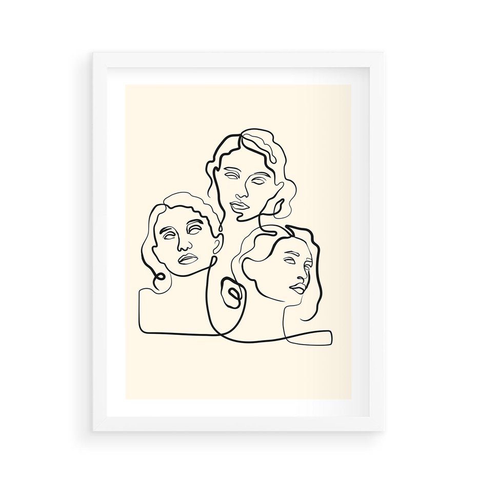 Plakat w ramie 50x70 - Trzy Kobiety - 3 kobiety, antyczny posag - rama biała