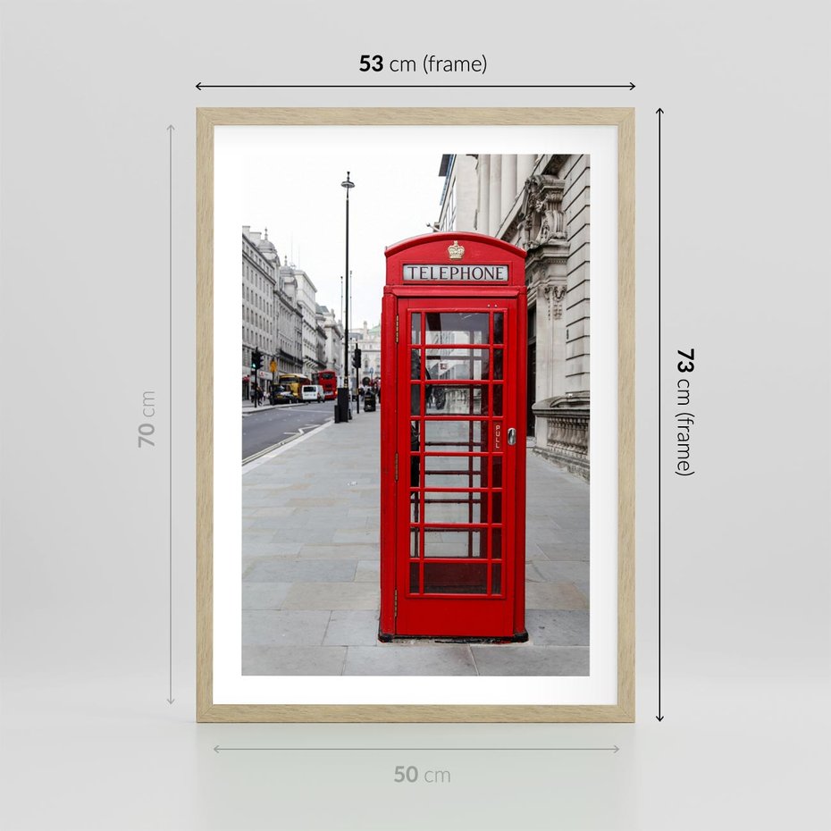 Plakat w ramie 50x70 - Londyńska budka w perspektywie - budka, Londyn - rama drewno