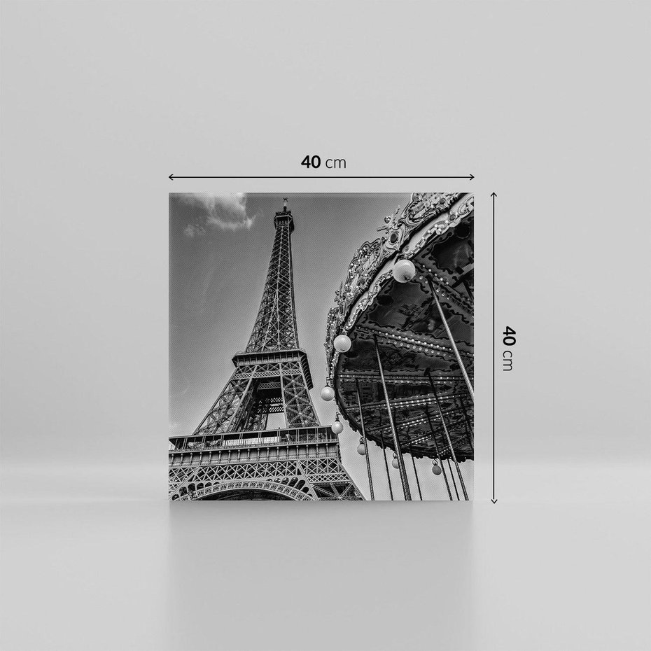 Obraz na płótnie 40x40 - Zabawa w Paryżu - czarno białe zdjecie, wieża eiffla