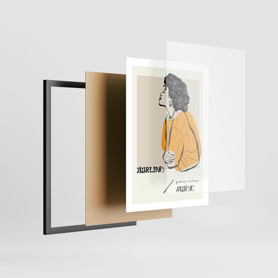 Plakat w ramie 50x70 - Siła Kobiety: Plakat ze Szkicem - kobieca grafika, plakat - rama czarna